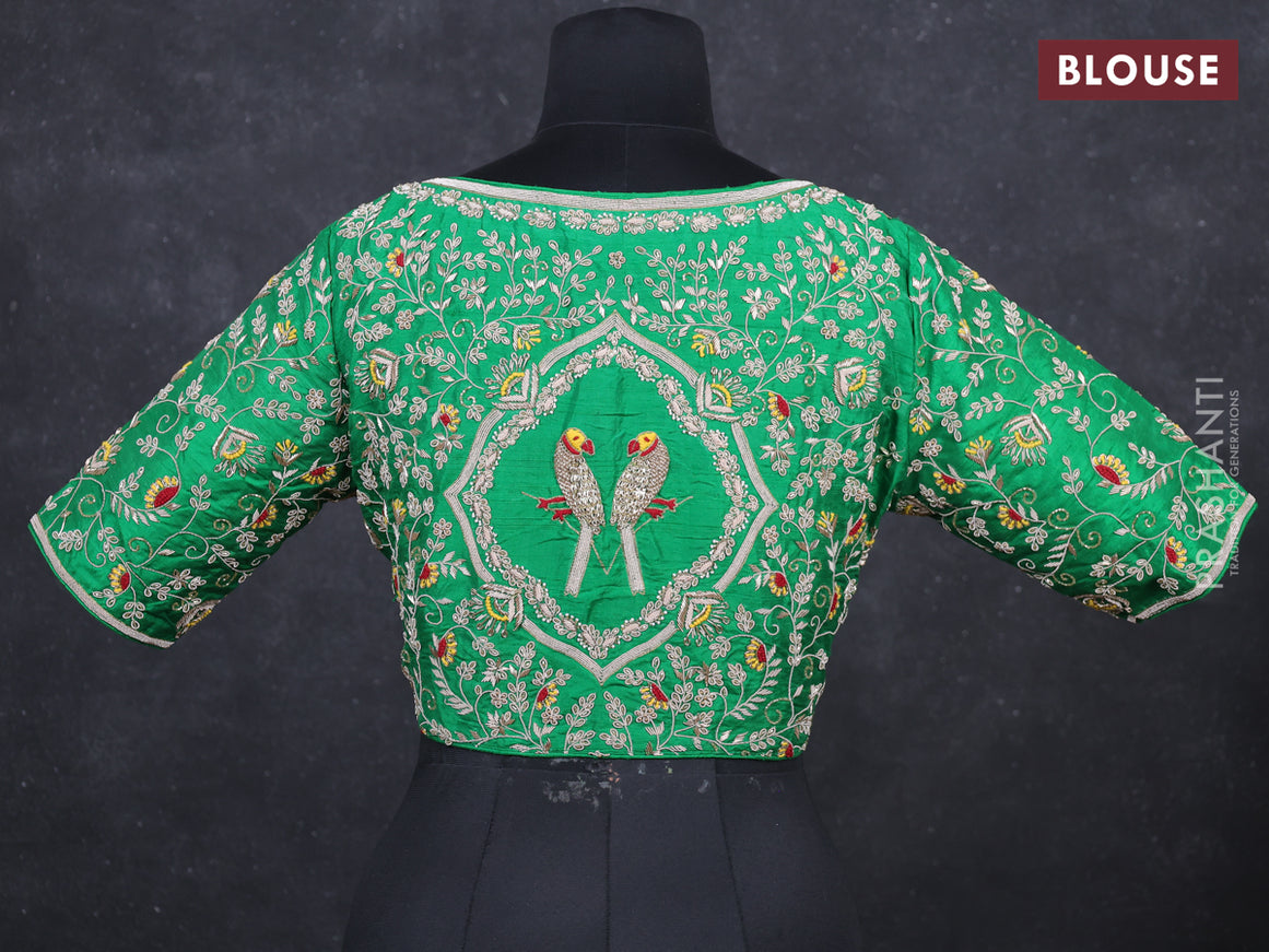 Green raw silk Embroidery readymade blouse