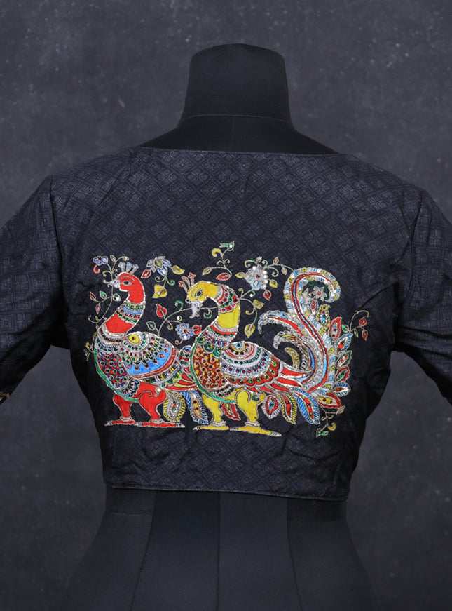Black silk embroidery readymade blouse