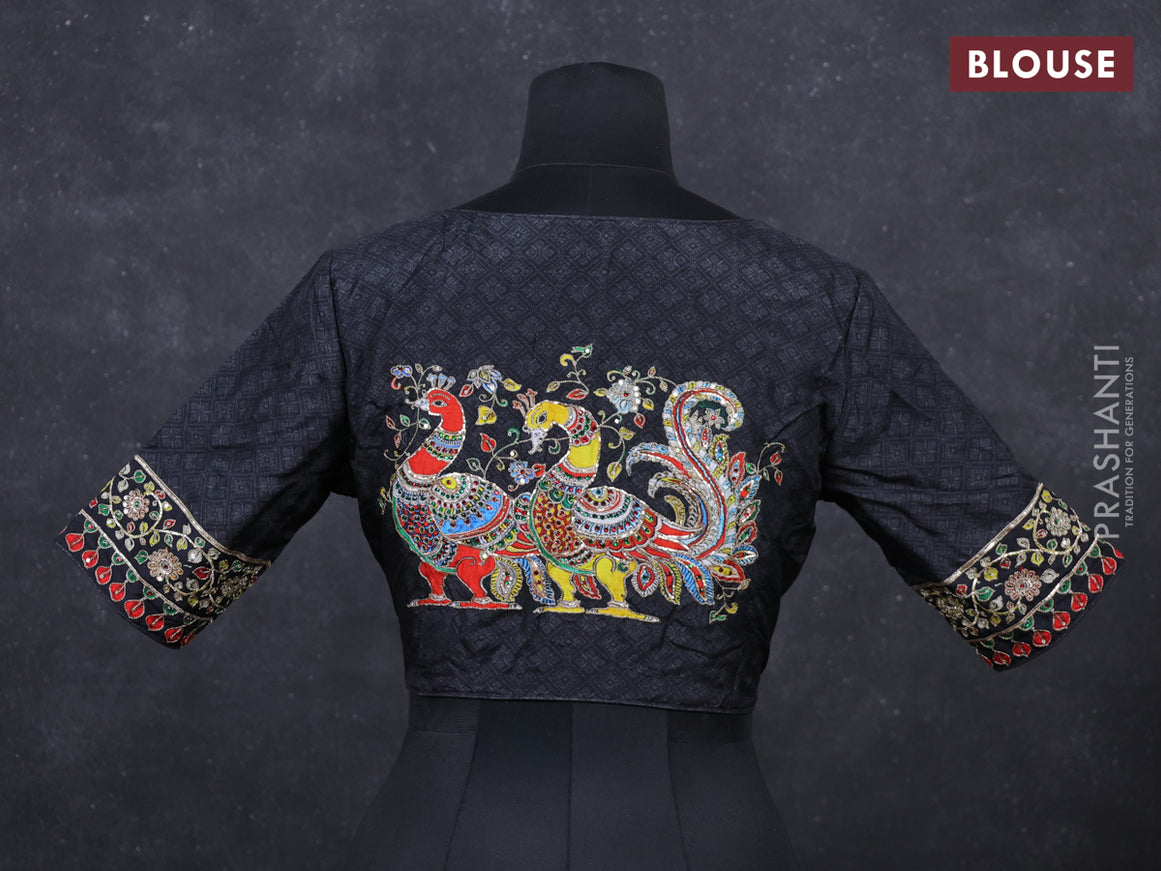 Black silk embroidery readymade blouse