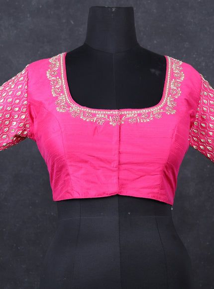 Pink raw silk Embroidery readymade blouse