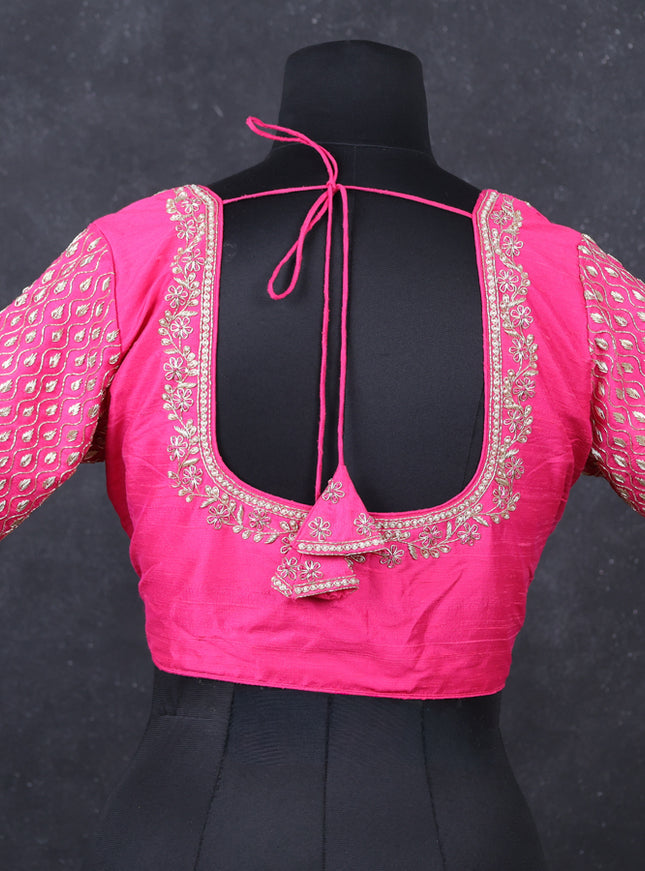 Pink raw silk Embroidery readymade blouse