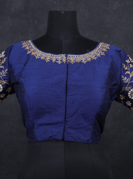 Navy blue raw silk Embroidery readymade blouse