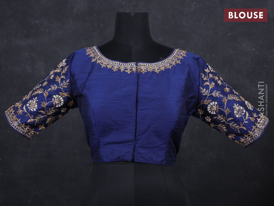 Navy blue raw silk Embroidery readymade blouse