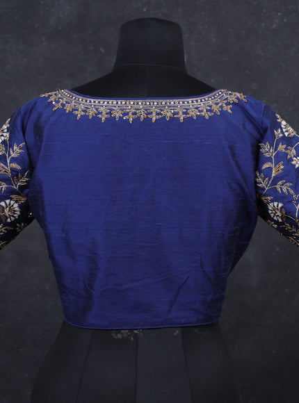 Navy blue raw silk Embroidery readymade blouse