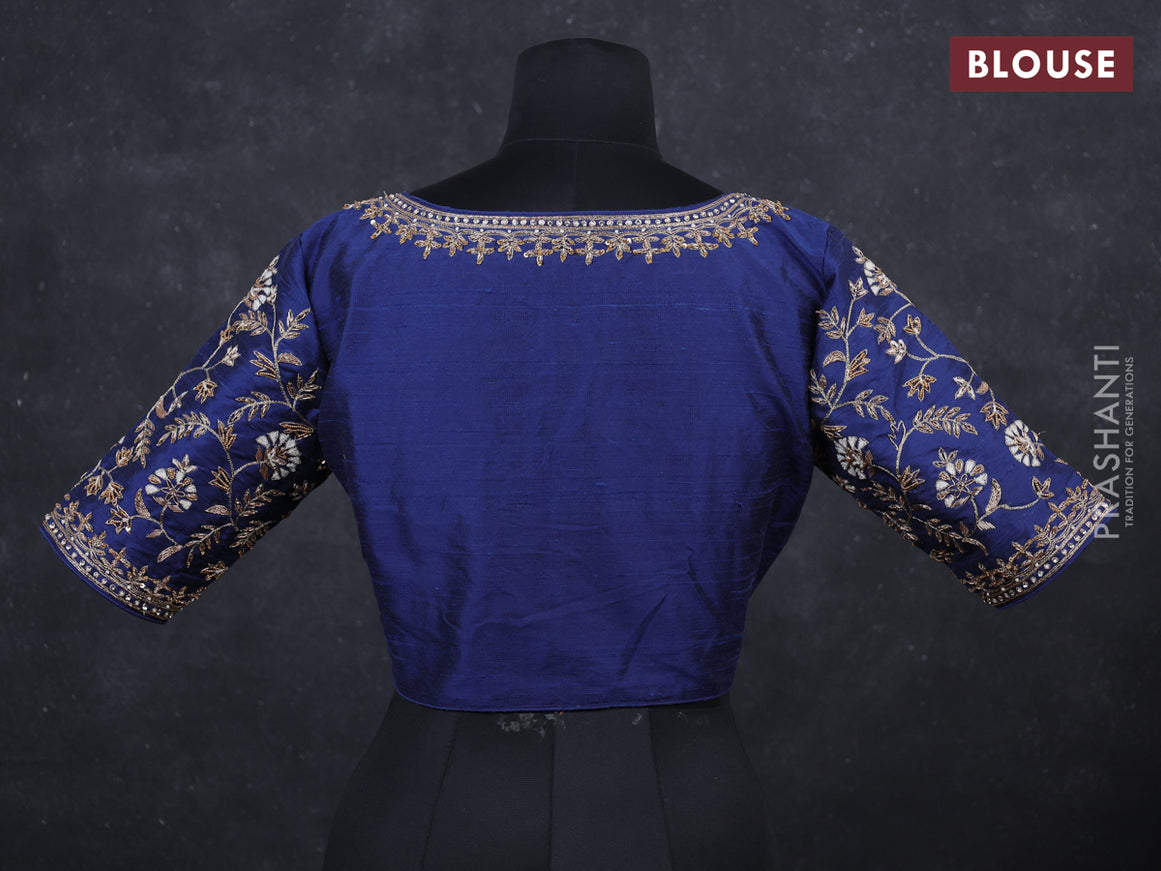 Navy blue raw silk Embroidery readymade blouse