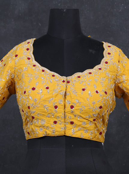 Mustard yellow raw silk Embroidery readymade blouse