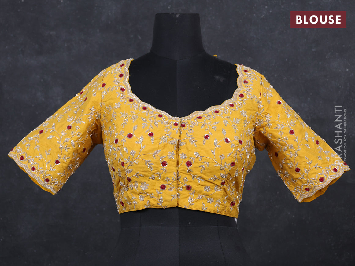 Mustard yellow raw silk Embroidery readymade blouse