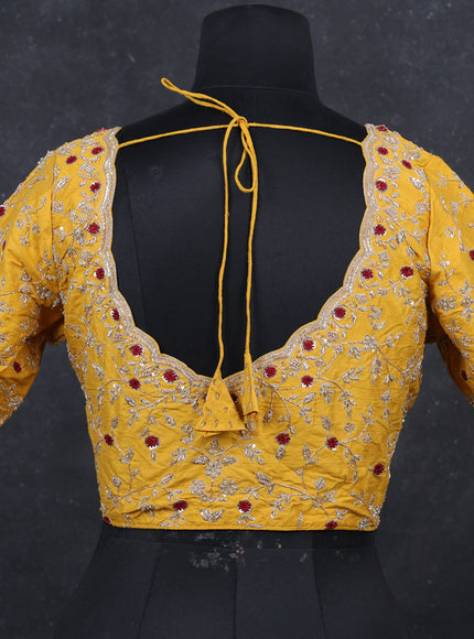 Mustard yellow raw silk Embroidery readymade blouse