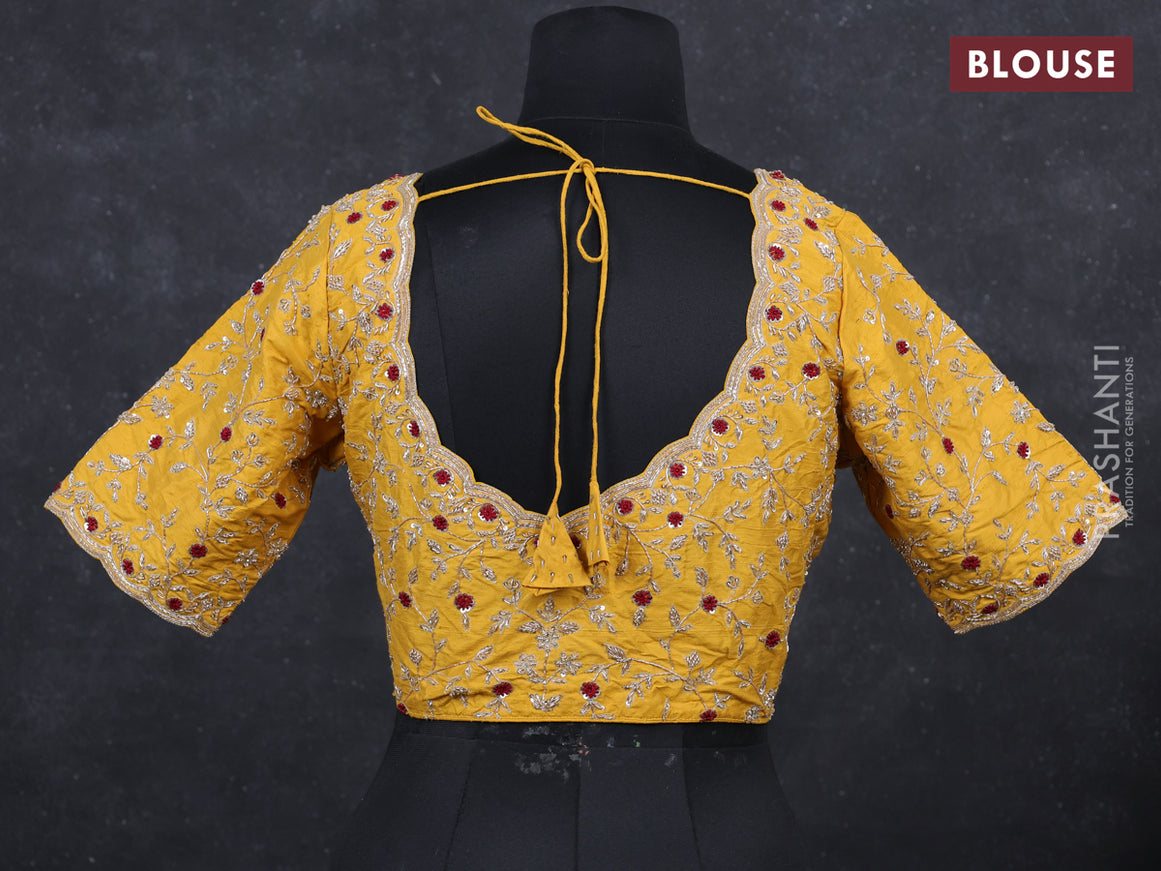 Mustard yellow raw silk Embroidery readymade blouse