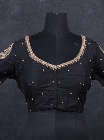 Black raw silk Embroidery readymade blouse