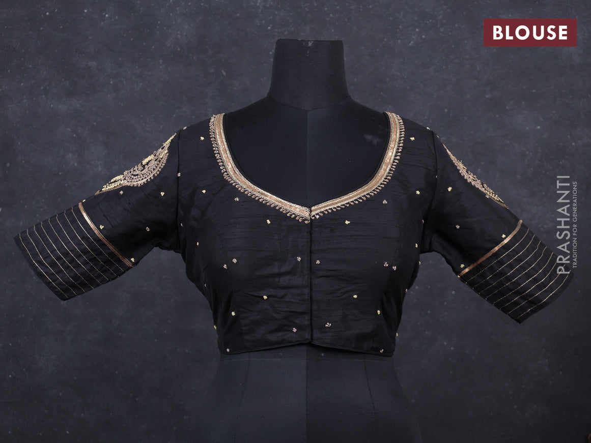 Black raw silk Embroidery readymade blouse