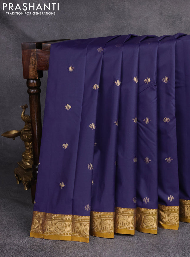 Bangalori silk saree blue and mustard yellow with zari woven buttas and rich zari woven border