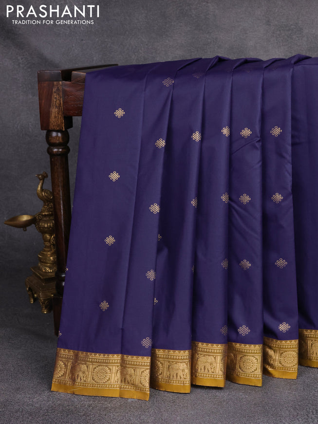 Bangalori silk saree blue and mustard yellow with zari woven buttas and rich zari woven border