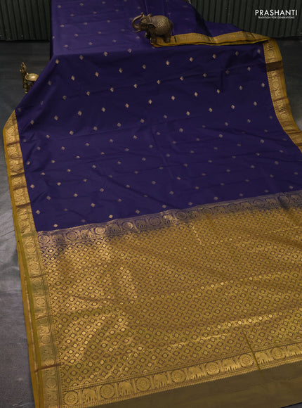 Bangalori silk saree blue and mustard yellow with zari woven buttas and rich zari woven border