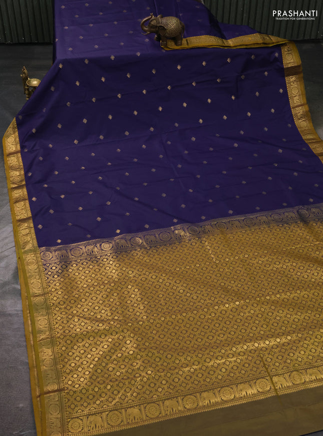 Bangalori silk saree blue and mustard yellow with zari woven buttas and rich zari woven border