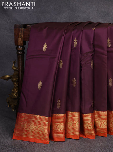 Bangalori silk saree deep wine and orange with zari woven buttas and rich zari woven border