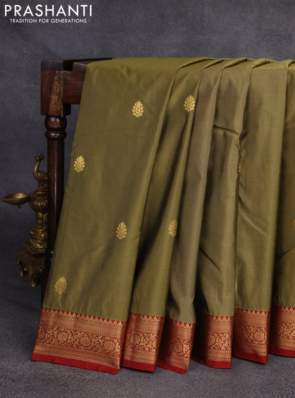 Bangalori silk saree elaichi green and maroon with zari woven buttas and rich zari woven border