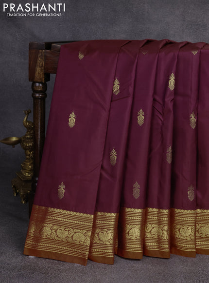 Bangalori silk saree maroon and orange with zari woven buttas and rich zari woven border