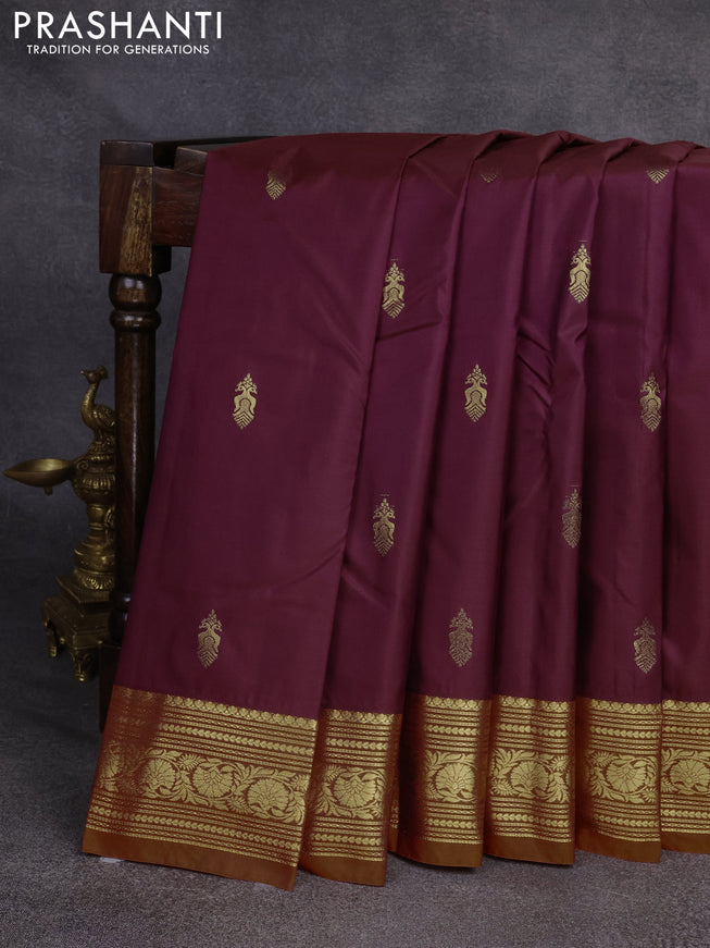 Bangalori silk saree maroon and orange with zari woven buttas and rich zari woven border