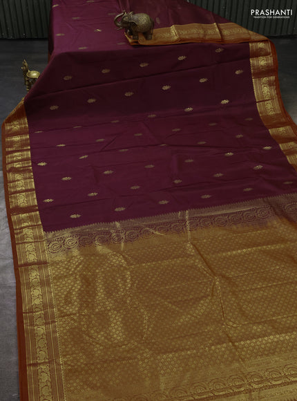 Bangalori silk saree maroon and orange with zari woven buttas and rich zari woven border