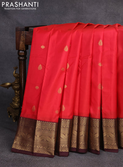 Bangalori silk saree pink and deep wine with zari woven buttas and rich zari woven border
