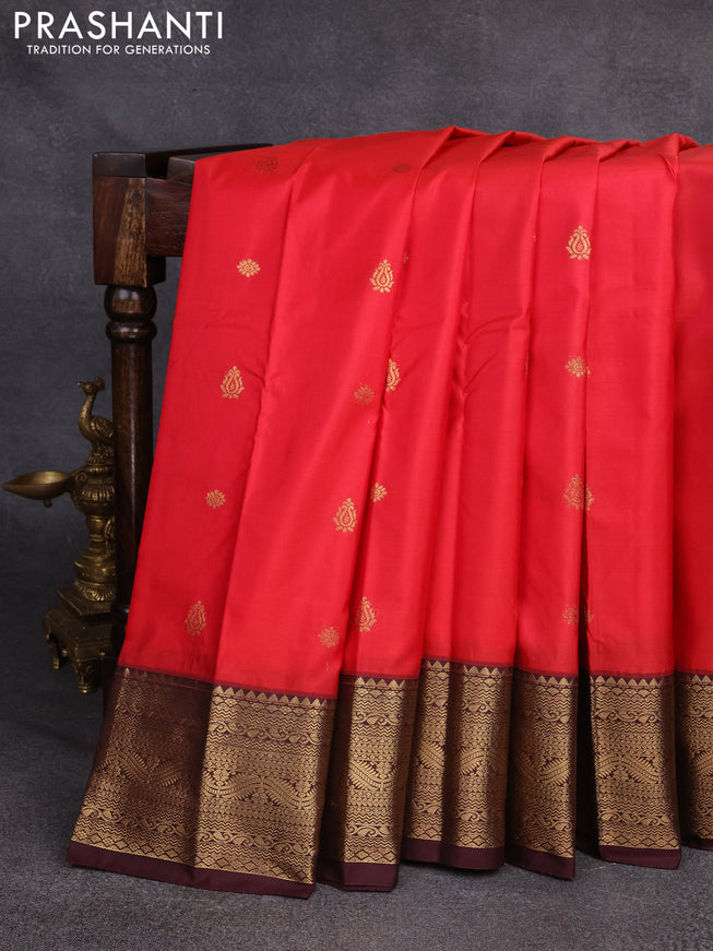 Bangalori silk saree pink and deep wine with zari woven buttas and rich zari woven border