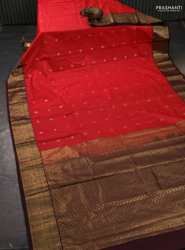 Bangalori silk saree pink and deep wine with zari woven buttas and rich zari woven border