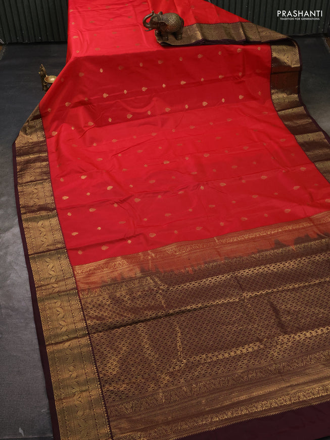 Bangalori silk saree pink and deep wine with zari woven buttas and rich zari woven border
