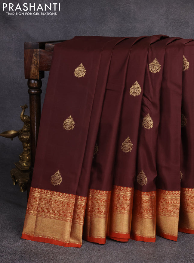 Bangalori silk saree brown and orange with zari woven buttas and rich zari woven border