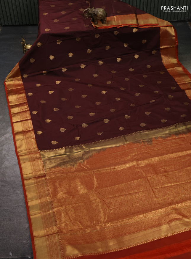 Bangalori silk saree brown and orange with zari woven buttas and rich zari woven border