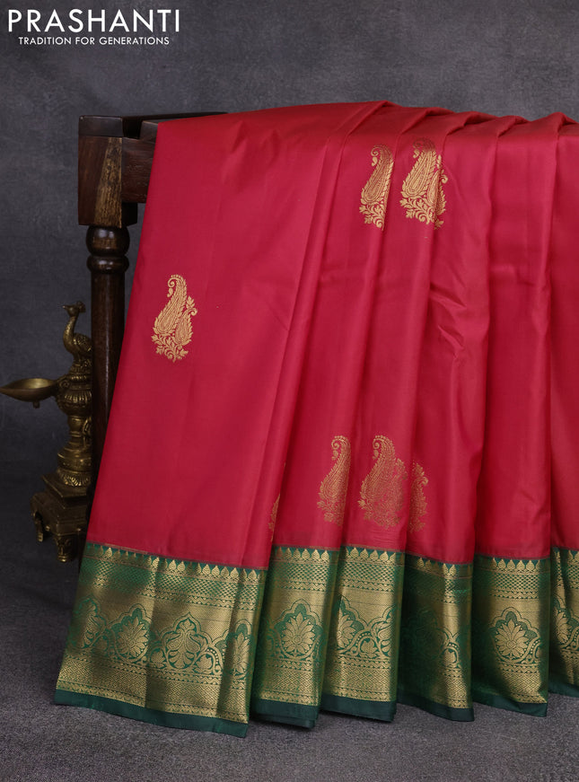 Bangalori silk saree pink and green with zari woven buttas and rich zari woven border