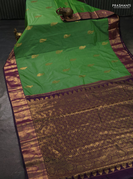 Bangalori silk saree light green and purple with zari woven buttas and rich zari woven border