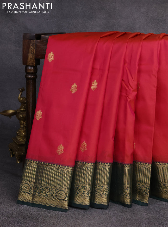 Bangalori silk saree dual shade of pink and green with zari woven buttas and rich zari woven border