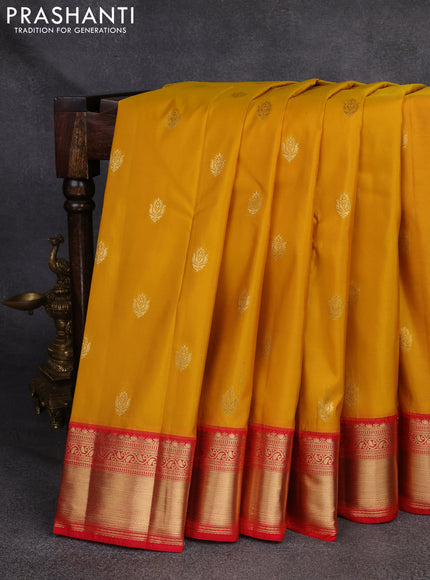 Bangalori silk saree mustard yellow and red with zari woven buttas and rich zari woven border
