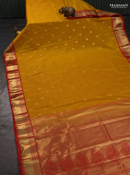 Bangalori silk saree mustard yellow and red with zari woven buttas and rich zari woven border