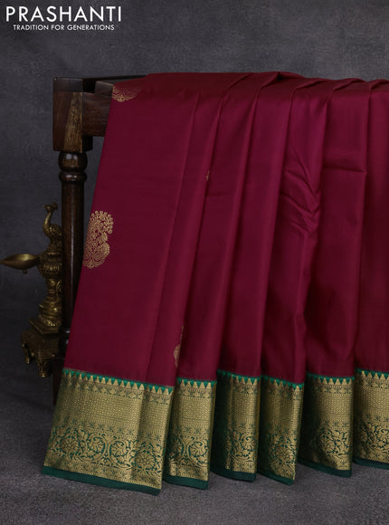 Bangalori silk saree magenta pink and green with zari woven buttas and rich zari woven border