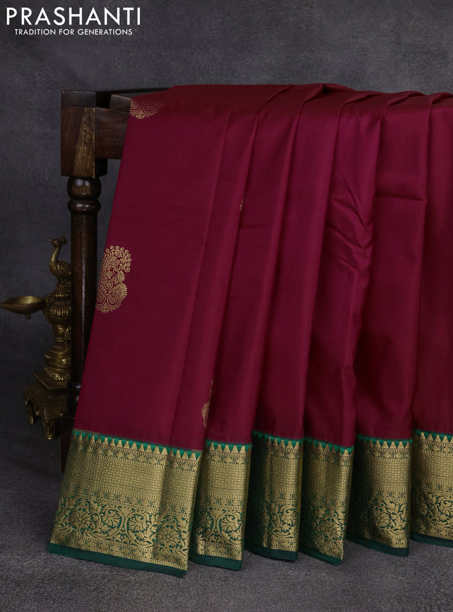 Bangalori silk saree magenta pink and green with zari woven buttas and rich zari woven border