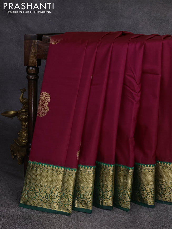 Bangalori silk saree magenta pink and green with zari woven buttas and rich zari woven border