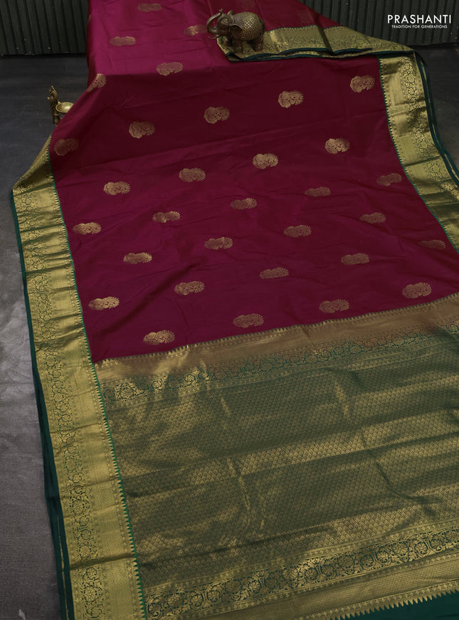 Bangalori silk saree magenta pink and green with zari woven buttas and rich zari woven border
