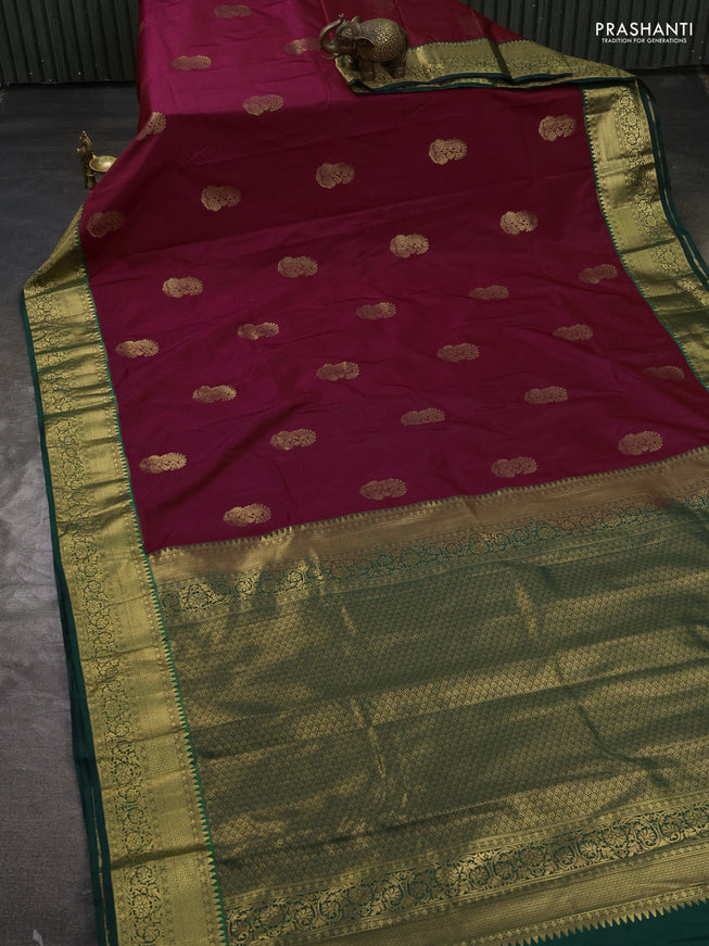 Bangalori silk saree magenta pink and green with zari woven buttas and rich zari woven border