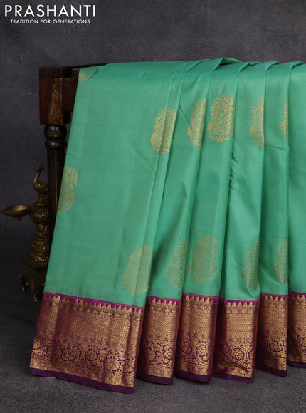 Bangalori silk saree pastel green and purple with zari woven buttas and rich zari woven border