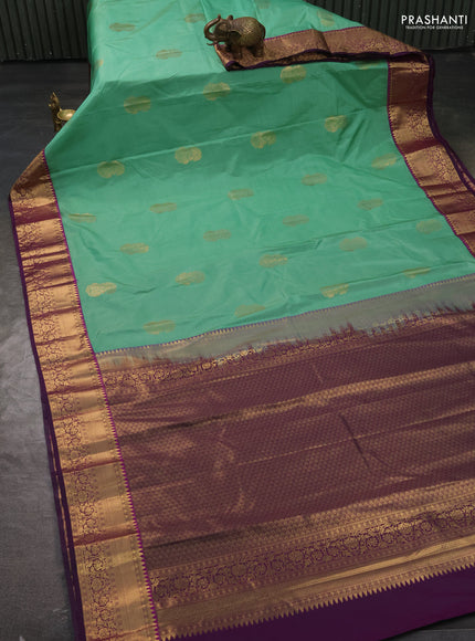 Bangalori silk saree pastel green and purple with zari woven buttas and rich zari woven border