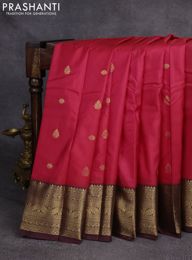 Bangalori silk saree pink and deep wine with zari woven buttas and rich zari woven border