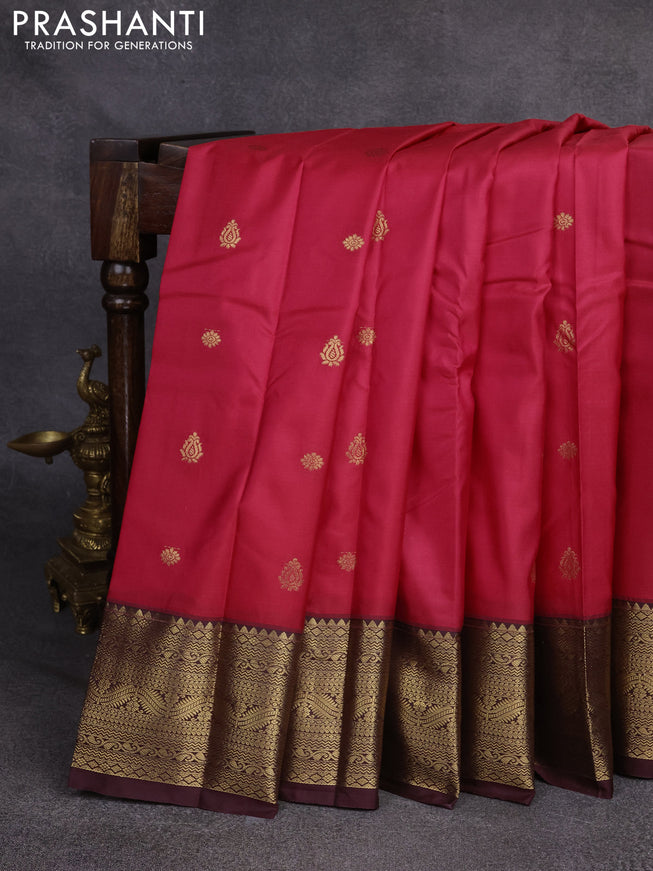 Bangalori silk saree pink and deep wine with zari woven buttas and rich zari woven border
