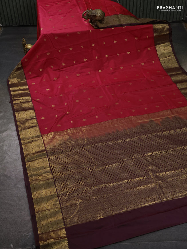 Bangalori silk saree pink and deep wine with zari woven buttas and rich zari woven border