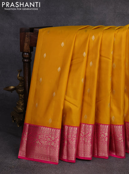 Bangalori silk saree mango yellow and pink with zari woven buttas and rich zari woven border