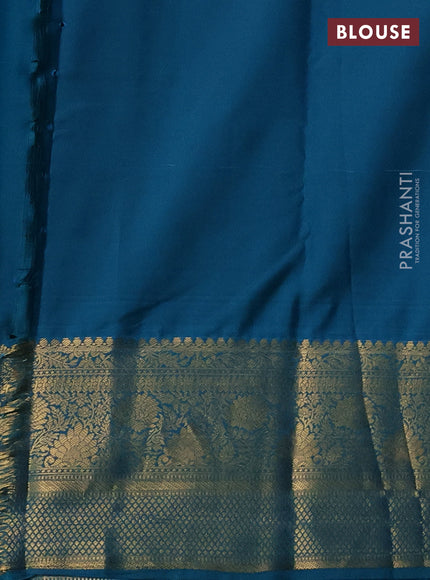 Bangalori silk saree teal blue with zari woven buttas and rich zari woven border