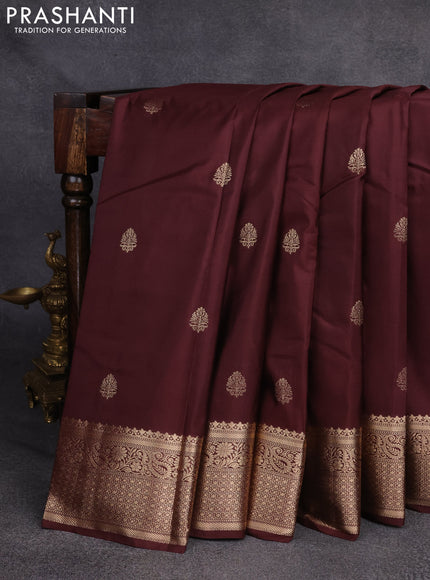 Bangalori silk saree coffee brown with zari woven buttas and rich zari woven border