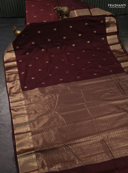Bangalori silk saree coffee brown with zari woven buttas and rich zari woven border