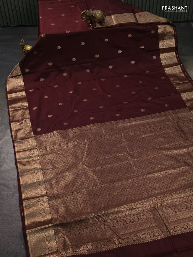 Bangalori silk saree coffee brown with zari woven buttas and rich zari woven border
